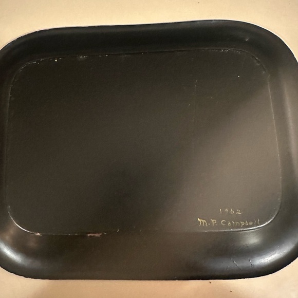 Vintage Hand Painted MCM Metal TOLEWARE TRAY Vibrant Floral Signed Campbell 1962 - Picture 6 of 7